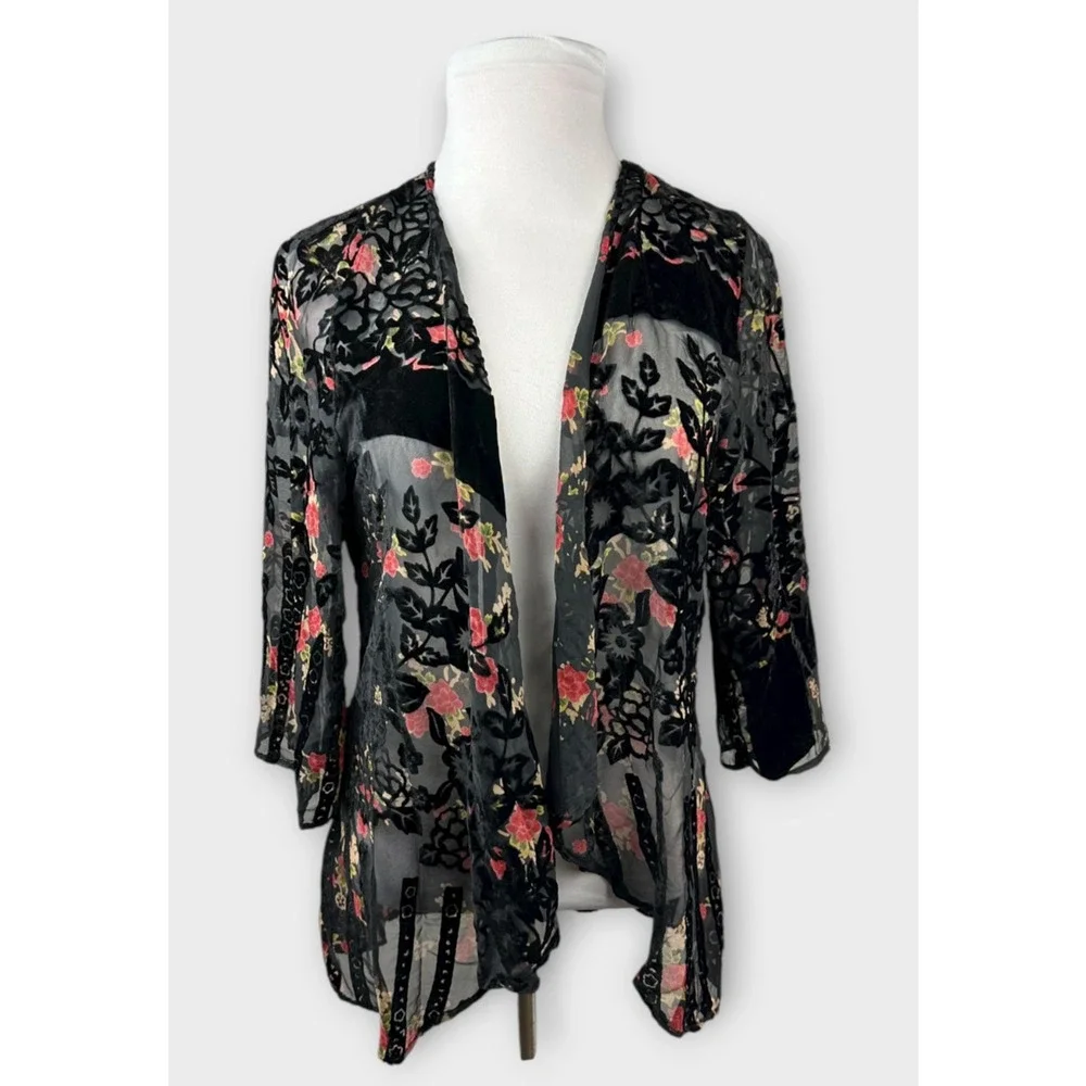Urban Outfitters Kimono One Size Black Velvet Burnout Whimsigoth Fairy Shawl - Picture 14 of 14